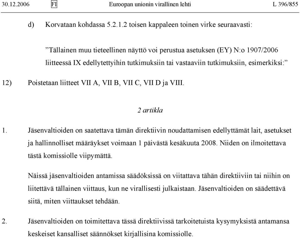 Jäsenvaltioiden on saatettava tämän direktiivin noudattamisen edellyttämät lait, asetukset ja hallinnolliset määräykset voimaan 1 päivästä kesäkuuta 2008.