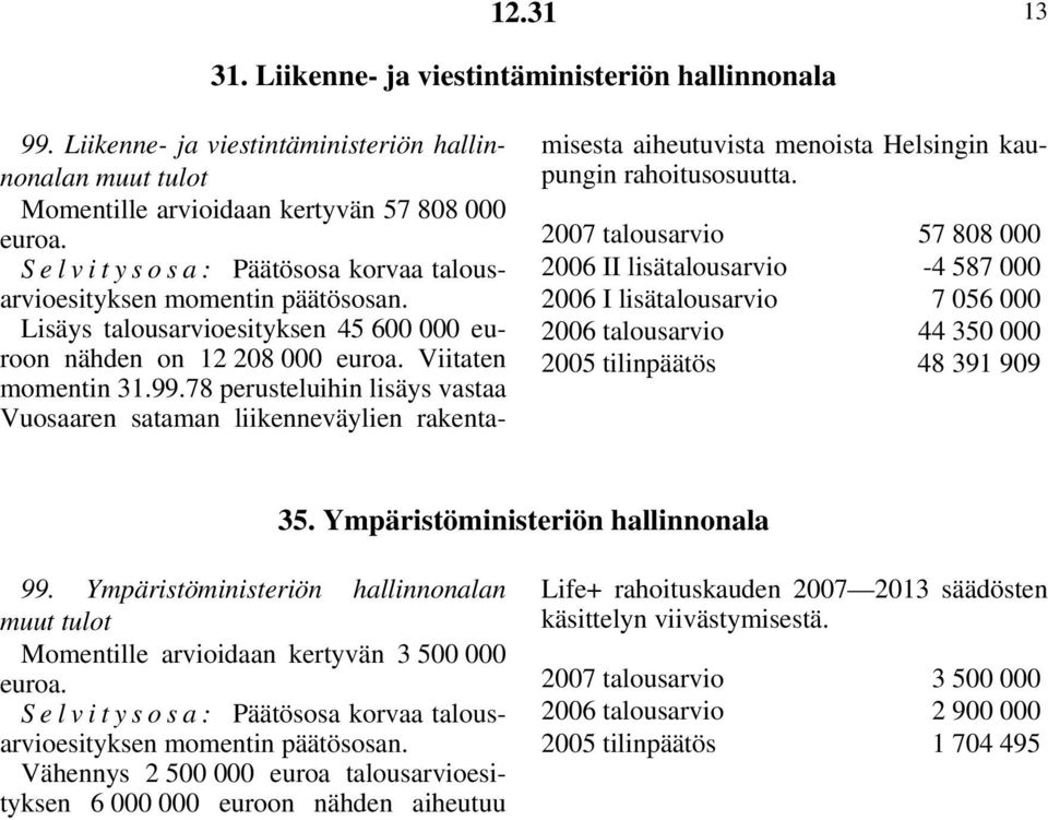 78 perusteluihin lisäys vastaa Vuosaaren sataman liikenneväylien rakentamisesta aiheutuvista menoista Helsingin kaupungin rahoitusosuutta.