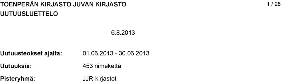 6.8.203 Uutuusteokset ajalta: