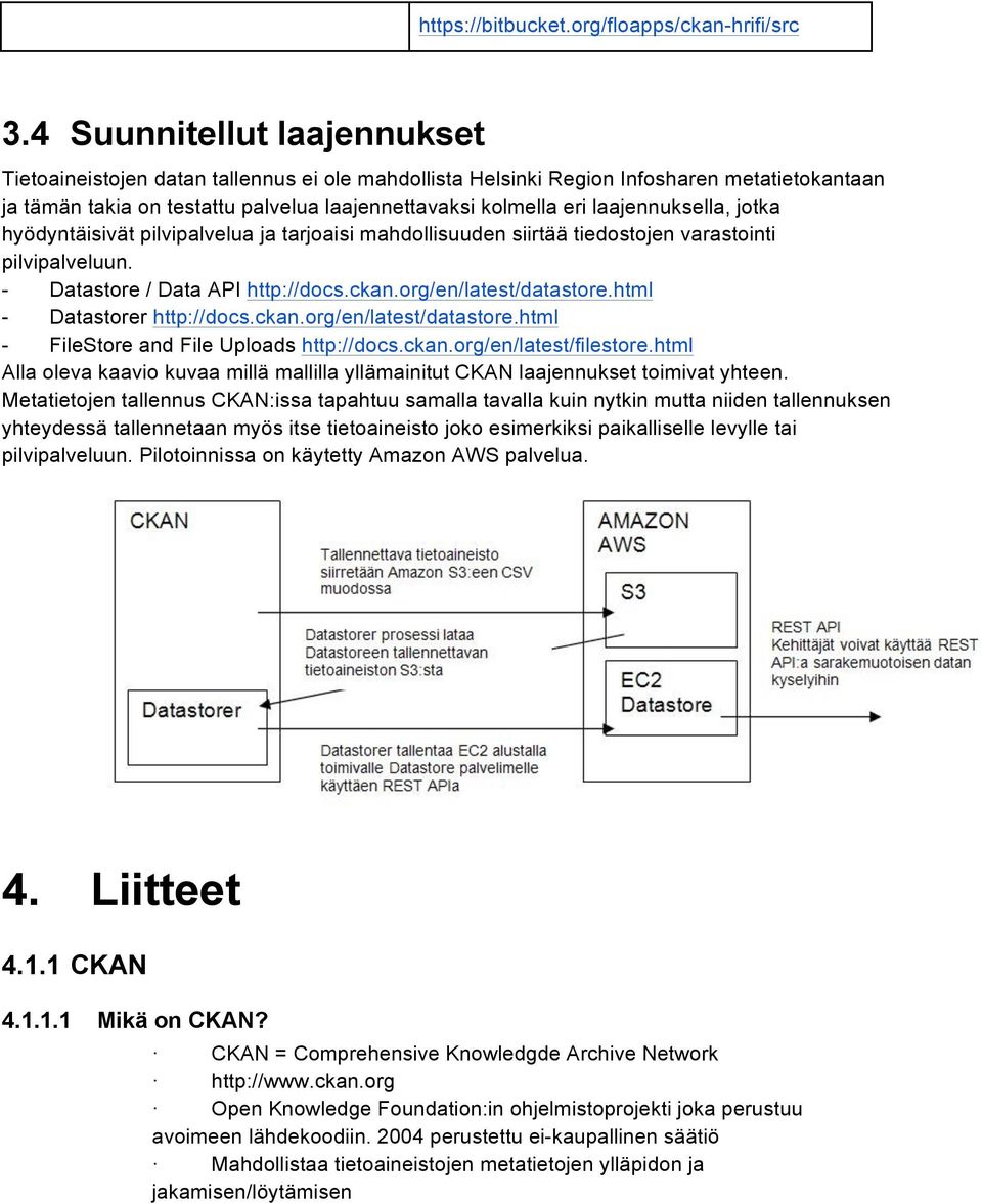 laajennuksella, jotka hyödyntäisivät pilvipalvelua ja tarjoaisi mahdollisuuden siirtää tiedostojen varastointi pilvipalveluun. - Datastore / Data API http://docs.ckan.org/en/latest/datastore.