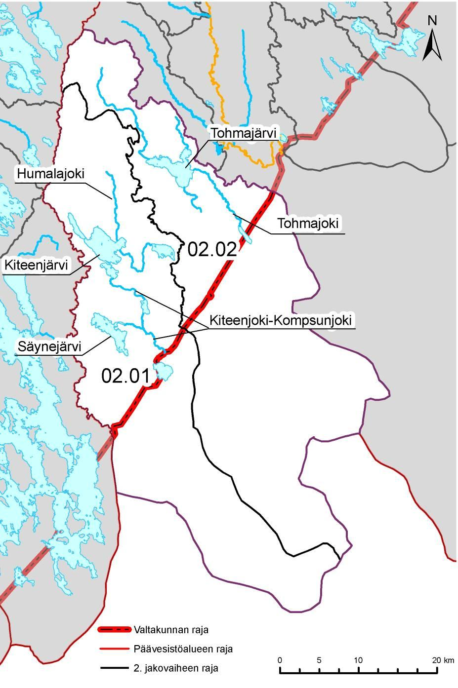 Kuva 3. Vesistöalueen 2. jakovaiheen valuma-alueet.