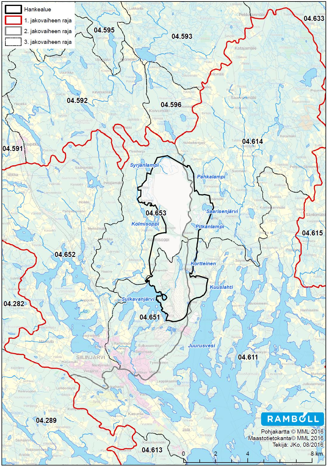 39 Kuva 6-5. Hankealueen vesistöalueet. Jaakonlampi Kaivosalueella sijaitseva Jaakonlampi toimii kaivoksen kiertovesialtaana eikä se ole luonnontilainen vesistö.