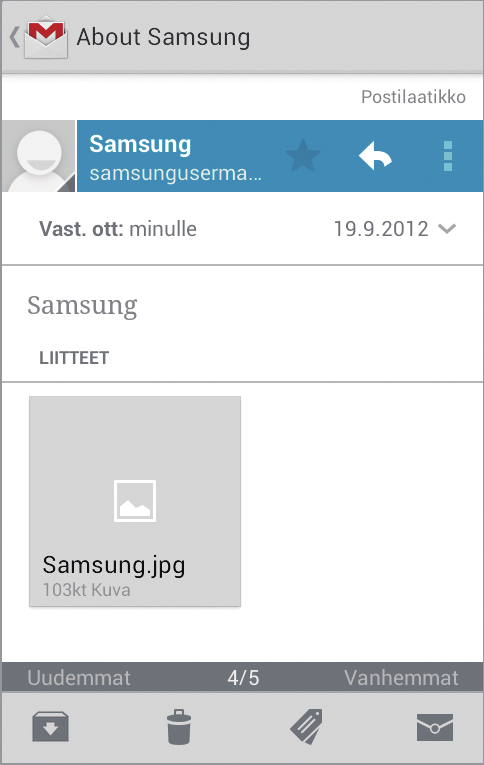 Yhteydenpito Viestien lukeminen Merkitse viesti muistutukseksi. Vastaa tähän viestiin. Lisää tämä sähköpostiosoite yhteystietoluetteloon.