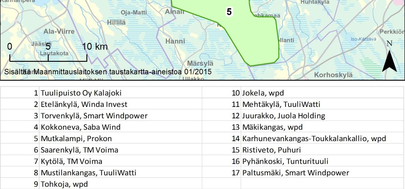 11 Kuva 9. Kalajoen alueen tuulivoimahankkeet. Kuva Pöyry Finland Oy 2015. 4.