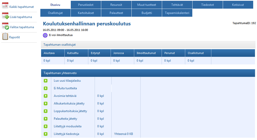 Kurssin etusivu Kurssin etusivulle pääset valitsemalla vasemmasta reunan valikosta Kaikki tapahtumat ja napauttamalla listalla haluamasi kurssin nimeä Perustiedoista