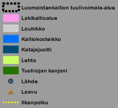 Metsälain mukaiset erityisen tärkeät elinympäristöt 1. Luomaistenkallio 2. Lehtikallio 3. Huhdanmäki 4. Heliäiskallio 5. Vaissalonkallio 6. Luomaistenkallion lähde 7. Karjamaanperkiön lähteikkö 8.