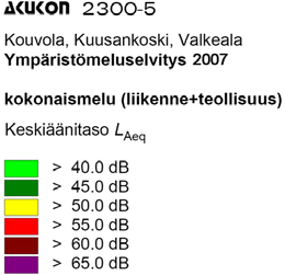 Kokonaismelun keskiäänitason jakauma (liikenne+teollisuus) päivällä klo 07.00 22.