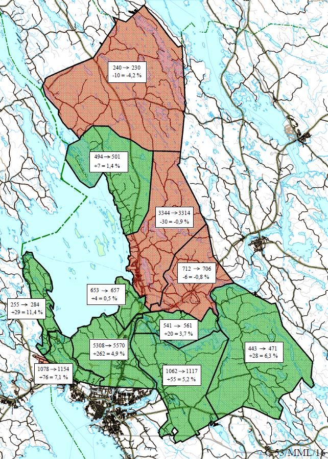 Kontiolahden kunta Palvelutarveselvityksen osittainen päivitys 2016 28 (38) 350 300 250 200 150 100 50 0-50 -100 1 5 6 228 9 4 167 1 8 2 7 5 330 219 59 1 8 5 164 8 9 1 8 5 6 2 187 1 7 68 5 45 7 9