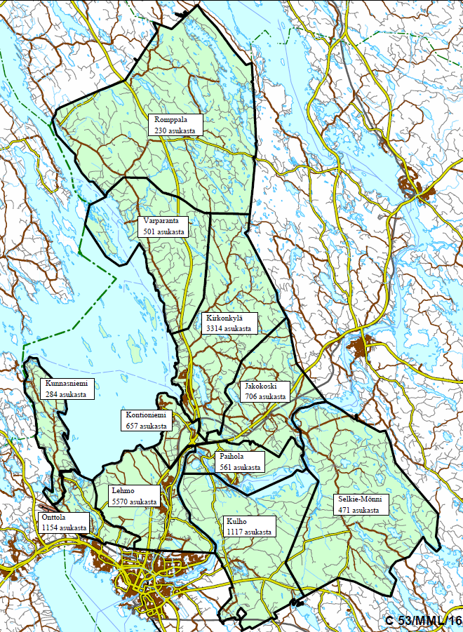 Kontiolahden kunta Palvelutarveselvityksen osittainen päivitys 2016 31 (38) Romppala 230 asukasta Varparanta 501 asukasta Kirkonkylä 3 314 asukasta Kunnasniemi 284 asukasta Jakokoski 706 asukasta