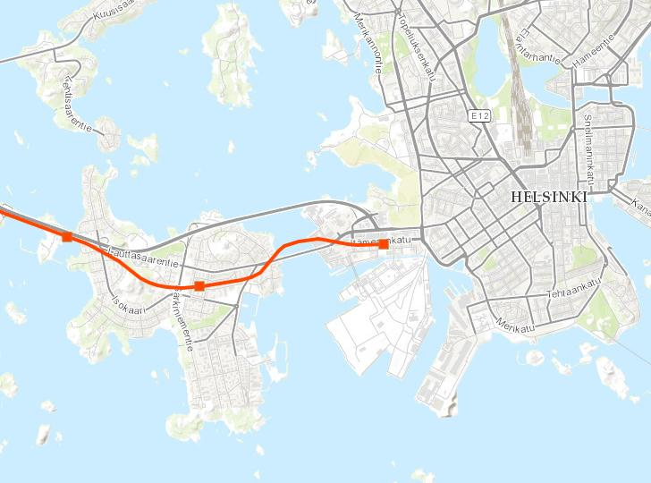 Lauttasaaren yhteydet Uutena yhteytenä linja 555 välillä Martinlaakso- Leppävaara-Keilaniemi-