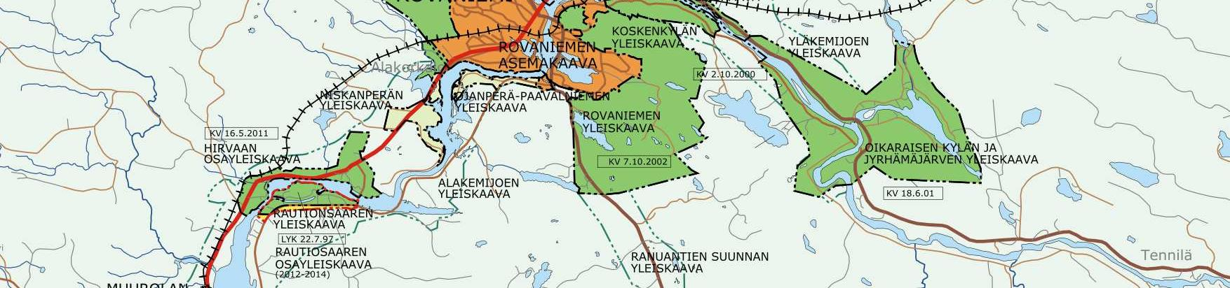 12 4 VIREILLÄ OLEVAT MUUT SUUNNITELMAT JA HANKKEET 4.1 Kaavat Suunnittelualueen eteläpään läheisyydessä on vireillä Ylikylä Vennivaara alueen asemakaavamuutos sekä Vennivaaran asemakaavan laajennus.