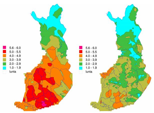22 12.5.2011 26.5.2011 Kuva 9. Paloindeksit Suomessa 12.5.2011 ja 26.5.2011. (Ilmatieteen laitos) Yllä esimerkki Ilmatieteen laitoksen paloindeksikartasta.