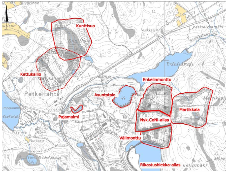 Mahdollisia uusia sivutuotteiden ja kaivannaisjätteiden sijoituspaikkavaihtoehtoja ovat Martikkalan altaan korotus, Kunttisuon alue, Kettukallion alue, Enkelinmontun alue, Välimontun alue,