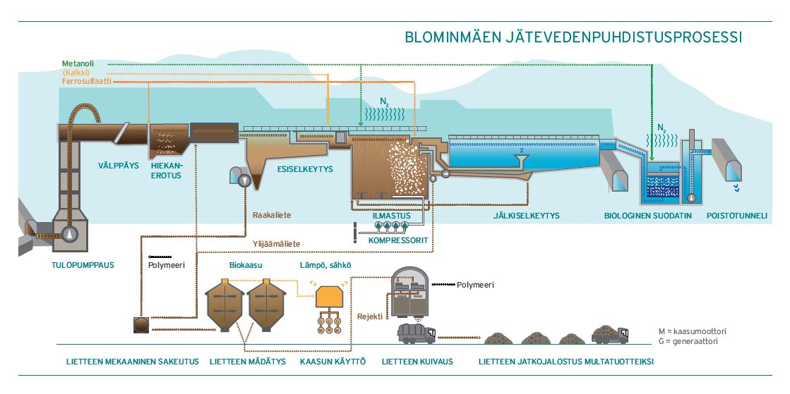 10 Kuva 5. Blominmäen jätevedenpudistusprosessi Puhdistusprosessi toimii useassa vaiheessa ja päävaiheet myös rinnakkain.