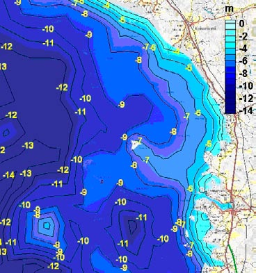 5.3.5 Merialue 5.3.5.1 Nykytila Syvyysolosuhteet Iijoen vedet purkautuvat Perämereen Iin kirkonkylän kohdalla. Joen suualueella sijaitsee muutamia yksittäisiä saaria (mm.