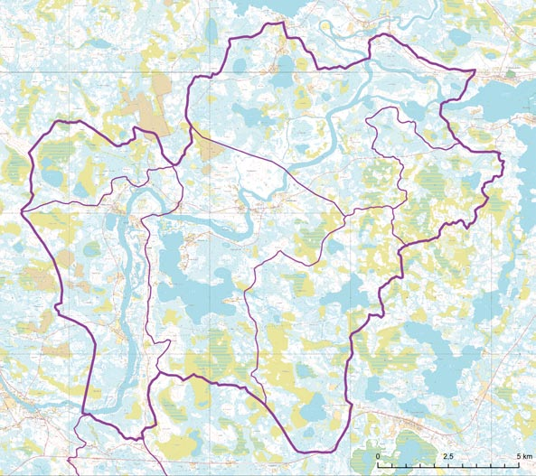 Kuva 5 36. Suvantojen 1-3 kuormituslaskelmassa käytetty lähivaluma-alueen rajaukset. Taulukko 5 37. Luonnonuoman suvantoalueelle lähivaluma-alueelta kohdistuva ravinnekuormitus.