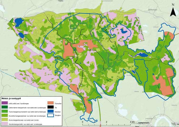 Kuva 6 9. Tekojärvialueen metsätyypit sekä rehevyydeltään niihin rinnastettavat suotyypit. Kuva 6 10.