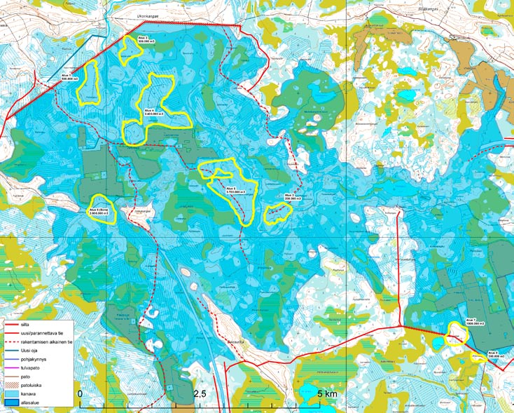 temateriaaliksi soveltuvasta moreenista, joka suojataan sorasta ja louheesta rakennettavilla suodatin- ja tukipengerkerroksilla. Tekojärvi rajautuu osaksi Ukonkankaaseen.