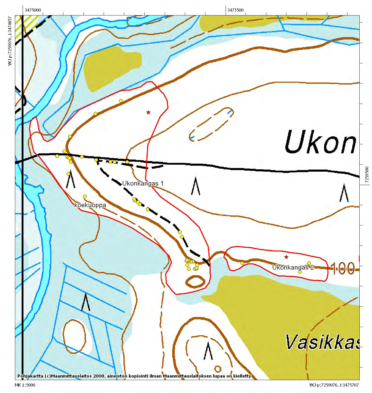 41 Löytöjen levintä Ukonkankaan asuinpaikoilla