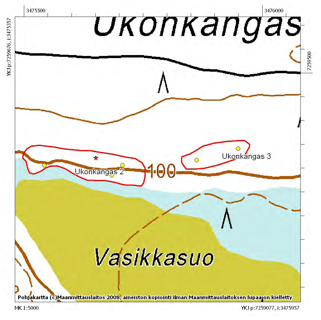 45 DG531:1. Ukonkangas 3. Löytöpaikka tuulenkaadossa lapion kohdalla, pohjoisesta.20.8.2008.