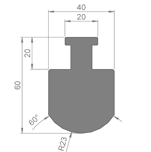 ALIKO style tooling, punches P71436_R1 P71436_R23 Profile Height, mm Width, mm Radius, R P71436_R1 60 40 1 P71436_R2 60 40 2 P71436_R3 60 40 3 P71436_R4 60 40 4 P71436_R6