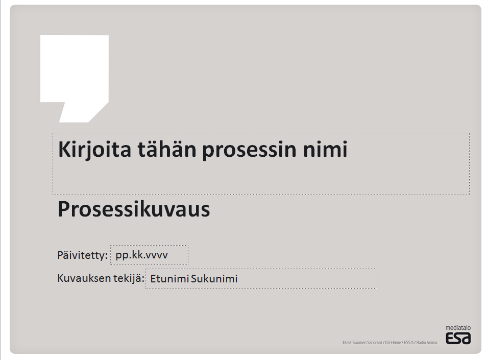 38 Prosessien kuvaamisen työkalu rakennettiin neljän dian kokonaisuudeksi.