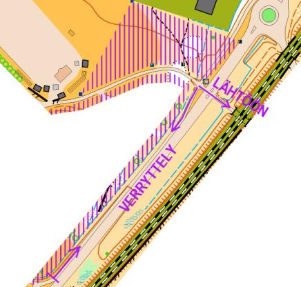 Verryttely Verryttely on mahdollista lähtöön johtavalla kevyenliikenteenväylällä ja kevyenliikenteenväylällä, joka on junaradan pohjoispuolella, katso oheinen kuva. Varo muuta liikennettä.