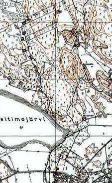 Talinmyllyn taloryhmä. Tällä alueella taisteli pohjoispuolella III/JR13 ja koillisessa ErP14 26. 28.6.44, mutta 28.