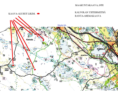 3 Muut suunnitelmat ja päätökset Kalvolan yhteismetsän osakaskunnan alueelle hyväksyttiin ranta-asemakaava 8.10.2012, Hämeenlinnan kaupunginvaltuustossa. Korkein hallinto-oikeus kumosi 25.2.2015 ranta-asemakaavan kaavan mitoitukseen liittyen.