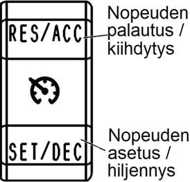 MOOTTORIPYÖRÄN KÄYTTÖ Tasanopeussäädin Asetetun nopeuden palauttaminen Tasanopeussäädin kytkeytyy pois päältä kun ajaja käyttää kytkintä, jarruja tai kiertää kaasun pois päältä.