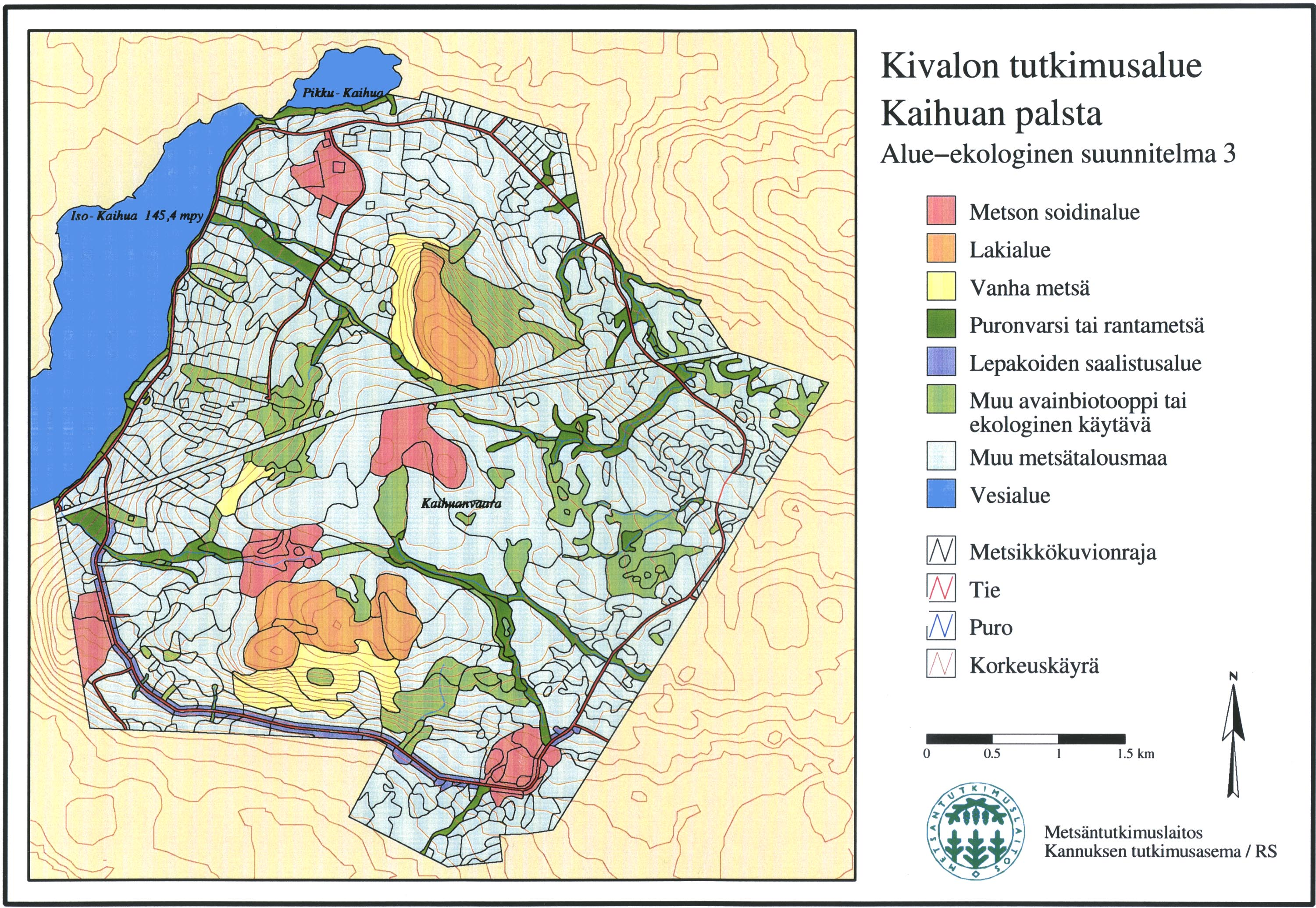 Kuva 1. Esimerkki mahdollisesta ekologisten kohteiden ja yhteyksien verkostosta eräällä tutkimusalueella. vaihtoehtojen tuottamisessa.