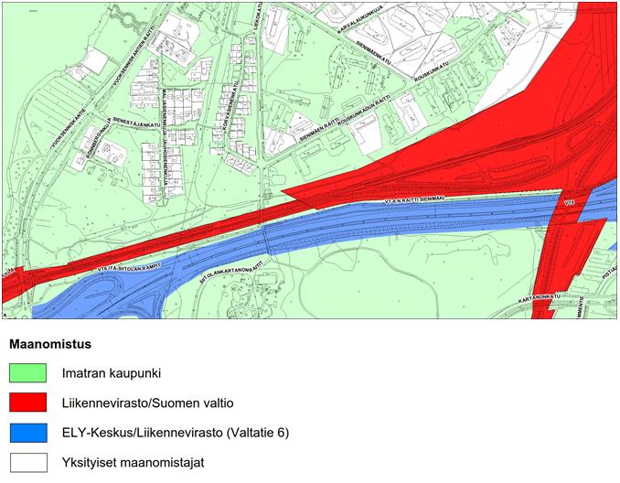 Maanomistus suunnittelualueella. Rakennettu ympäristö Alueen rakennettuun ympäristöön kuuluu rautatie, rautatien ylittävä kevyen liikenteen silta ja Gasumin maakaasun paineenvähennysasema.