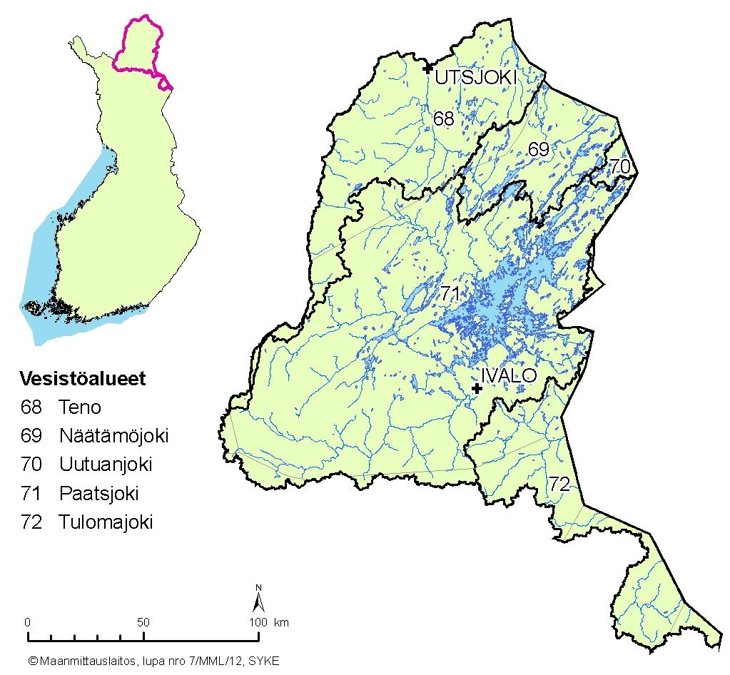 Tenon Näätämöjoen Paatsjoen vesienhoitoalue Käytännön vesienhoitotyö tehdään vesienhoitoalueilla. Tenon Näätämöjoen Paatsjoen kansainvälinen vesienhoitoalue sijoittuu Suomeen, Norjaan ja Venäjälle.