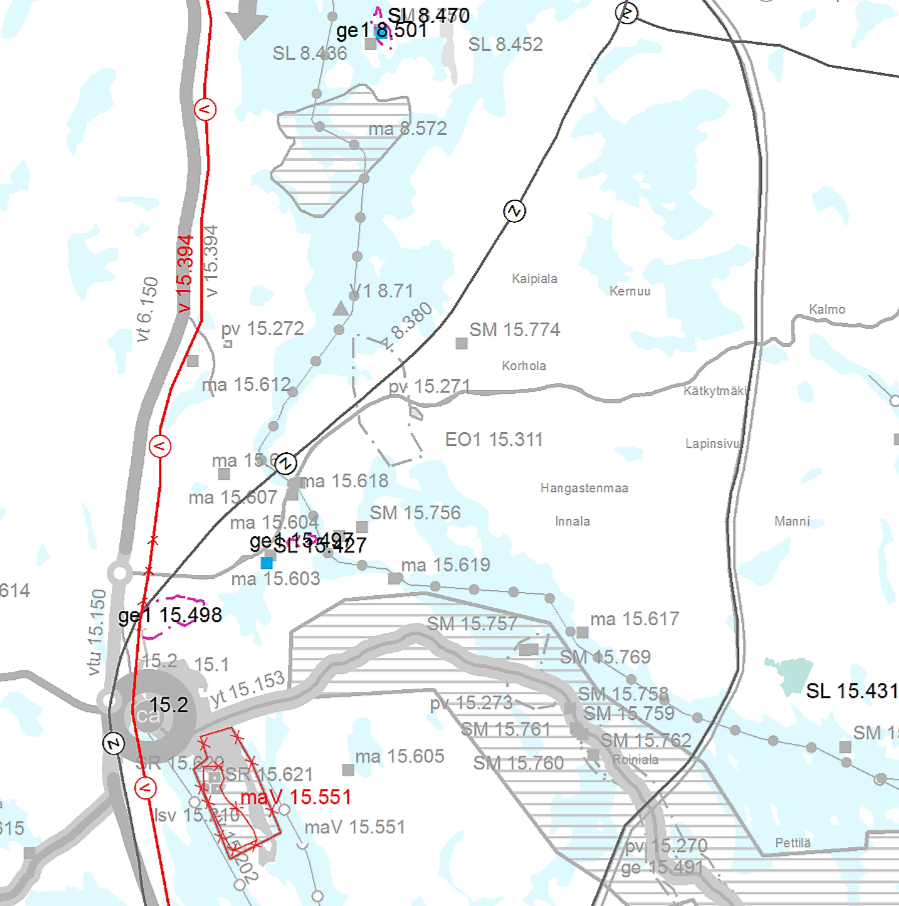 Kaavamuutokset, tekninen huolto Voimajohtojen osalta siirtyminen johtokäytävämerkintöihin Uusi voimalinja Visulahti-