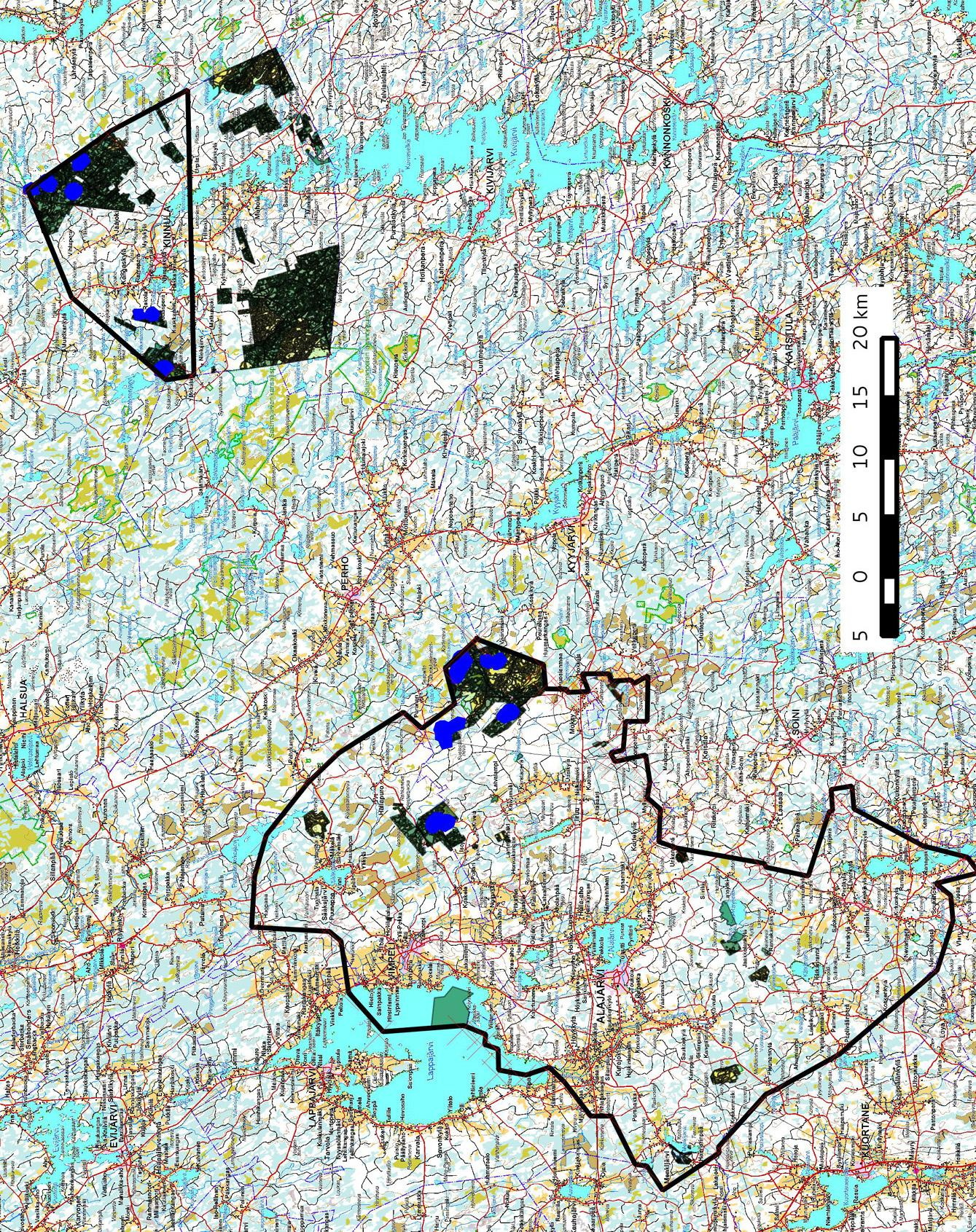 8 Kartta 2. Inventoidut alueet (sinisenä).
