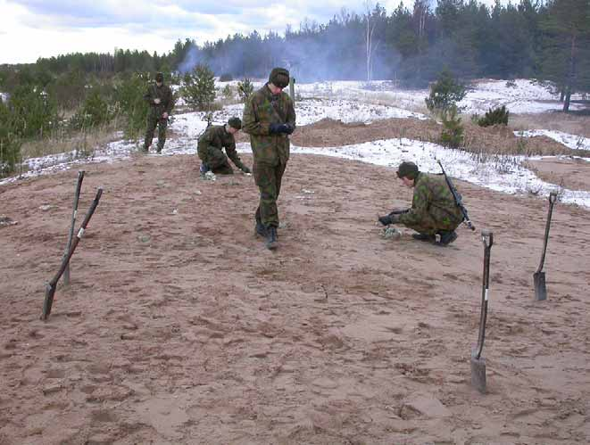Kuva 6. Jäkälälaikkujen koeistutusta tuliaseman R8 ennallistetulla harmaalla dyynillä marraskuussa 2005. 7.