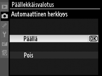 3 Valitse kuvien määrä. Valitse painamalla 1 tai 3, kuinka monta kuvaa haluat yhdistettävän yhdeksi valokuvaksi, ja paina J. 4 Valitse [Automaattinen herkkyys].