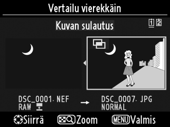 3 Vertaa kopiota alkuperäiseen. Lähdekuva näkyy vasemmalla ja muokattu kopio oikealla. Kopion luomisessa käytetyt vaihtoehdot luetellaan näytön yläreunassa.