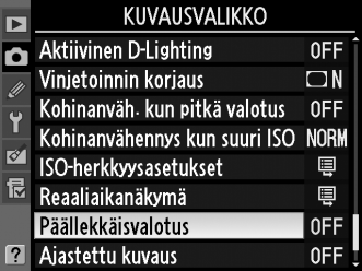 Ohje Jos näytön vasemmassa alareunassa näkyy Q-kuvake, ohjeet saa näkyviin painamalla L (Q) -painiketta.