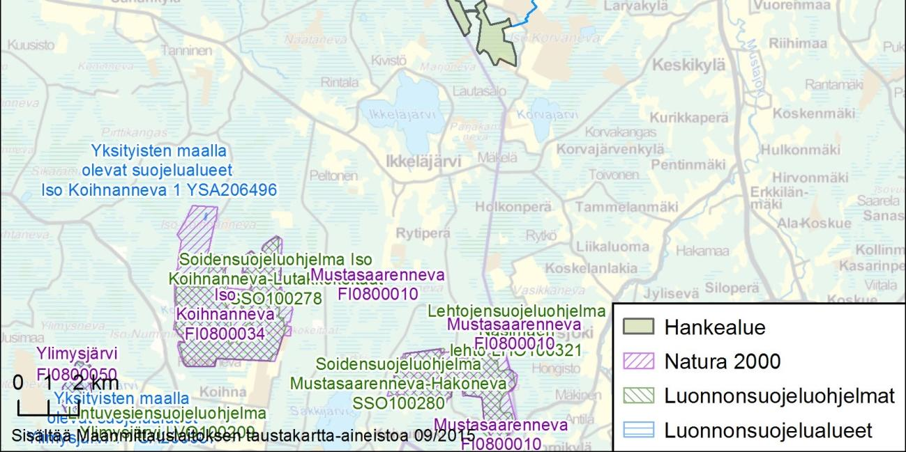 36 Kuva 6-8 Korvanevan hankealuetta lähimmät Natura 2000-alueet ja luonnonsuojelualueet. 6.9 Maa- ja kallioperä sekä pohjavedet Kallioperä Hankealueen kallioperä on Geologian tutkimuskeskuksen kallioperäkartan mukaan pääosin tonaliittia (Lahti ja Mäkitie 1990).