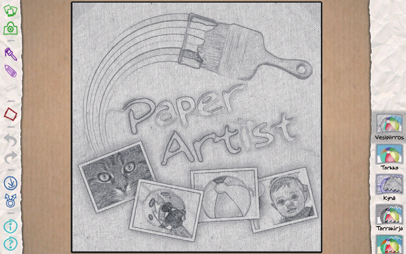 Media Paper Artist Tällä sovelluksella voit muuttaa kuvat piirrosten näköisiksi ja lisätä niihin hauskoja tehosteita tai kehyksiä. Napauta Sovellukset-näytössä Paper Artist.