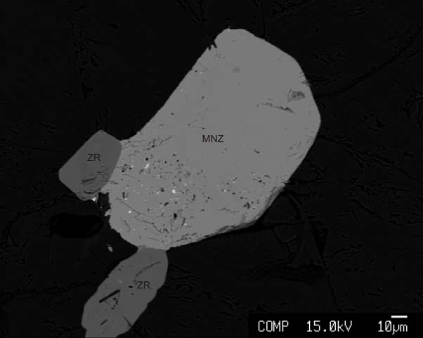 µm:iin. Suuria monatsiitteja on mahdollista hyödyntää ikämäärityksissä SIMS:llä, sillä ne sisältävä radioaktiivisesti hajoavia alkuaineita kuten uraania ja thoriumia.