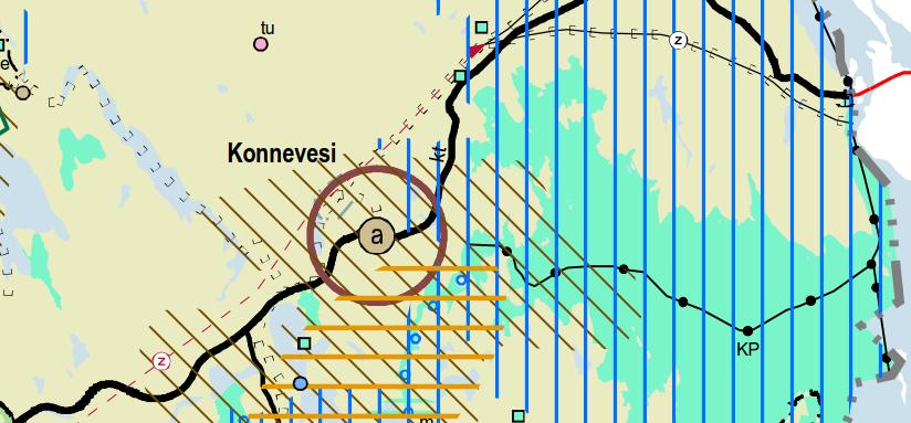 Vanhan taajaman entisiä liikerakennuksia sekä vanhan meijerirakennuksen pääty. (Valokuva: Kaija Maunula) Ote maakuntakaavayhdistelmästä (Keski-Suomen maakuntakaava sekä Keski-Suomen 1., 2., 3. ja 4.