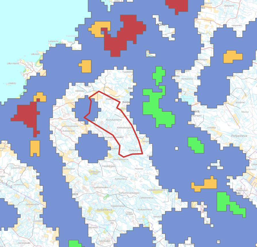 PUSKAKORVENKALLION TUULIPUISTO, YMPÄRISTÖVAIKUTUSTEN ARVIOINTIOHJELMA 27 een itäpuolella noin 2 km etäisyydellä sijaitseva Pirttikoski, 3,5 km etäisyydellä sijaitseva Halusenpuhto ja noin 4 km