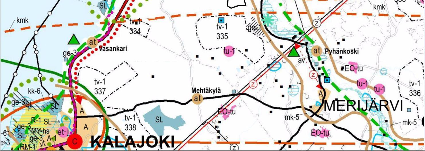 PUSKAKORVENKALLION TUULIPUISTO, YMPÄRISTÖVAIKUTUSTEN ARVIOINTIOHJELMA 29 Kuva 13. Ote Pohjois-Pohjanmaan maakuntakaavasta (25.8.2006).