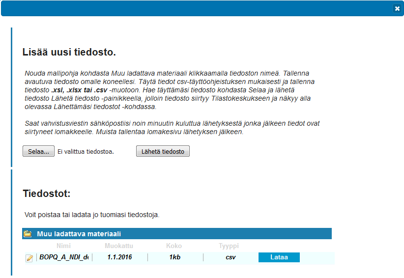 4 (28) 2.2 Tiedoston täyttäminen Jokaisesta lomakesivukokonaisuudesta on oma erillinen mallipohjansa, jotka löytyvät kunkin lomakesivun lähetyspalvelusta.