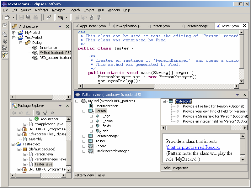 Tool support: JavaFrames Architecture-sensitive Java editor Current binding