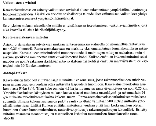 Vastine : Tarkoituksenmukainen suunnittelukokonaisuus Kuikon ranta-asemakaavan laatimiseen on ryhdytty Pirkanmaan ympäristökeskuksen 23