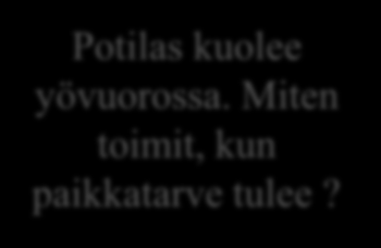 CASE TAPAUKSET Olet lauantaina vastaavana. Vuoronvaihteessa hoitaja tulee kertomaan, että häntä päästävä hoitaja on humalassa. Mitä teet? Saat suuronnettomuushälytyksen keskiviikkona klo 14.