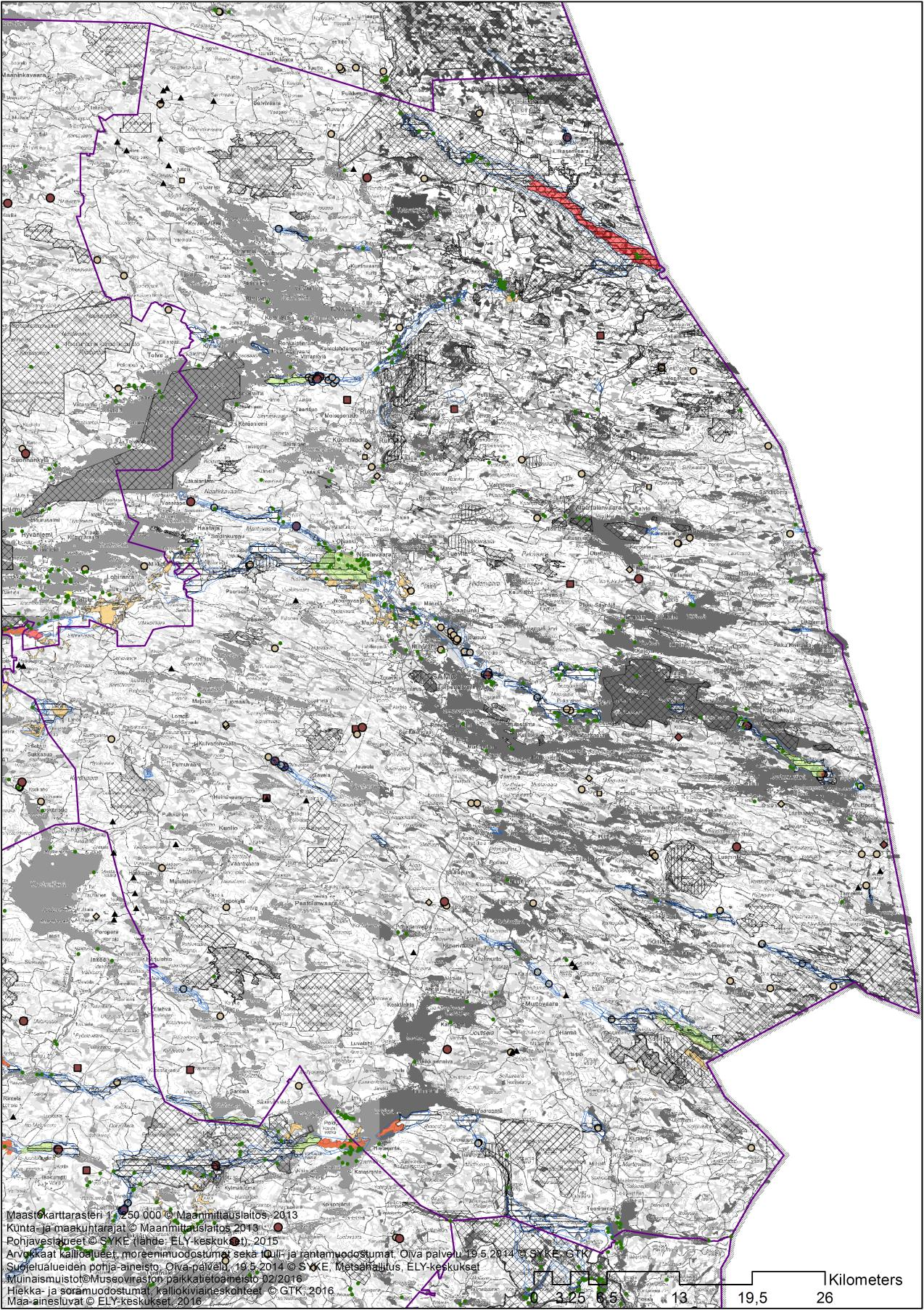 25 Kuntarajat Natura Luonnonsuojeluohjelma-alueet (AMO,LVO,LHO,MAO,RSO,SSO) Arvokkaat kallioalueet Arvokkaat moreenimuodostumat Arvokkat tuulirantakerrostumat Harjujen suojeluohjelma Maakunnallisesti